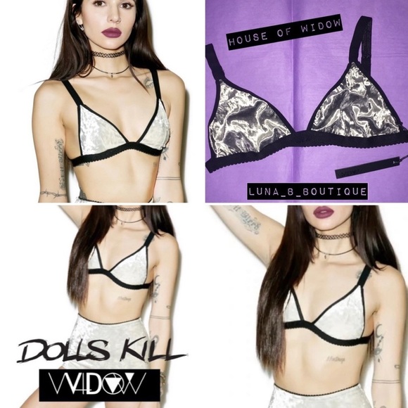 🖤🆕House of Widow Unlined Silver Velvet Bra🖤 - Picture 2 of 14